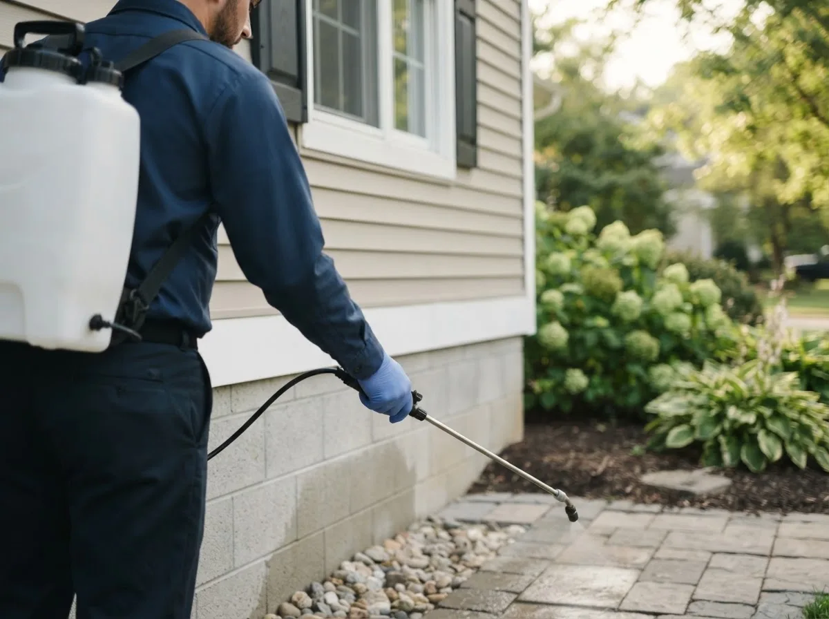 Pest control technician inspecting a home in Eunice, NM